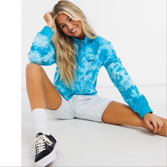 NWT Vans Blue Tie Dye Pullover Quarter Zip Sweat Shirt - Picture 1 of 9